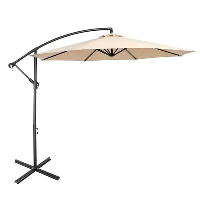 10FT Offset Umbrella with 8 Ribs Cantilever and Cross Base Tilt Adjustment-Beige - Relaxacare