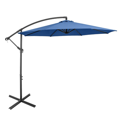 10FT Offset Umbrella with 8 Ribs Cantilever and Cross Base Tilt Adjustment-Blue - Relaxacare