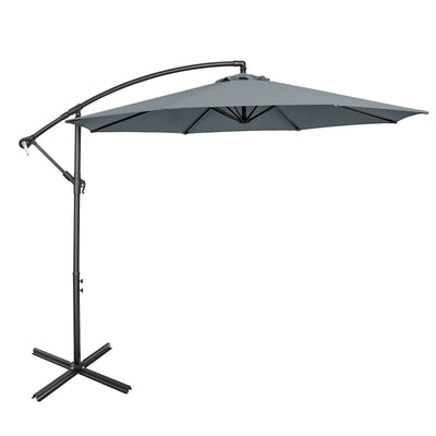 10FT Offset Umbrella with 8 Ribs Cantilever and Cross Base Tilt Adjustment-Gray - Relaxacare