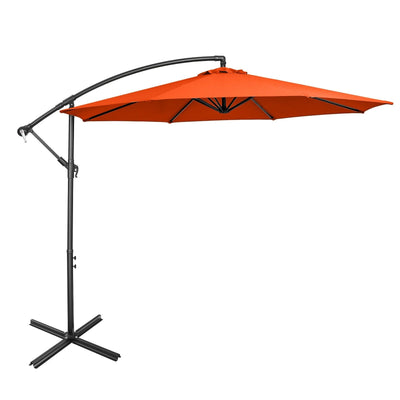 10FT Offset Umbrella with 8 Ribs Cantilever and Cross Base Tilt Adjustment-Orange - Relaxacare