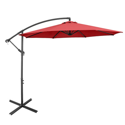 10FT Offset Umbrella with 8 Ribs Cantilever and Cross Base Tilt Adjustment-Red - Relaxacare