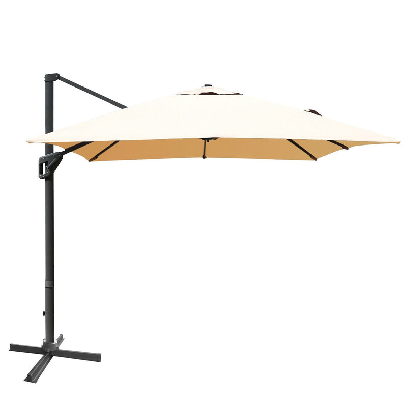 10x13ft Rectangular Cantilever Umbrella with 360° Rotation Function-Beige - Relaxacare