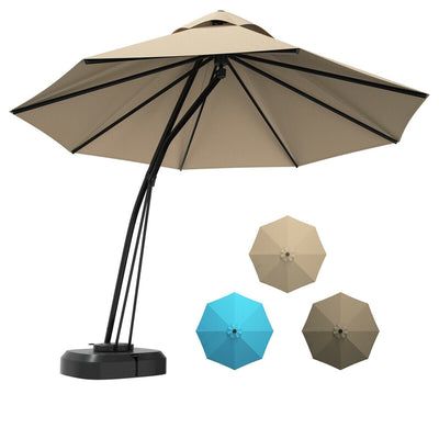 11 Feet Outdoor Cantilever Hanging Umbrella with Base and Wheels-Beige - Relaxacare