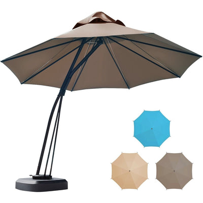 11 Feet Outdoor Cantilever Hanging Umbrella with Base and Wheels-Tan - Relaxacare