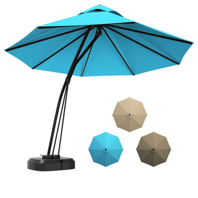 11 Feet Outdoor Cantilever Hanging Umbrella with Base and Wheels-Turquoise - Relaxacare