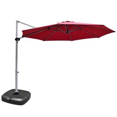 11 Feet Patio Offset Cantilever Umbrella 360° Rotation Aluminum Tilt-Red - Relaxacare
