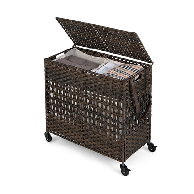 110L 2-Section Laundry Hamper with 2 Removable and Washable Liner Bags-Brown - Relaxacare