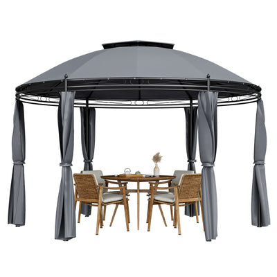 11.5 ft Outdoor Patio Round Dome Gazebo Canopy Shelter with Double Roof Steel-Gray - Relaxacare