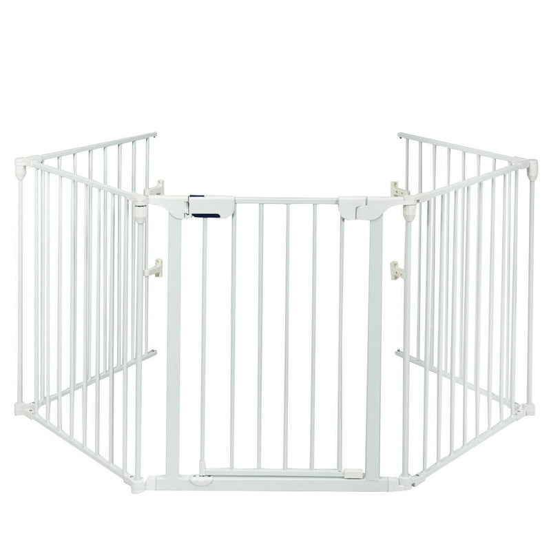 115 Inch Length 5 Panel Adjustable Wide Fireplace Fence-White - Relaxacare