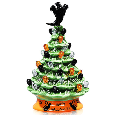 11.5 Inch Pre-Lit Ceramic Hand-Painted Tabletop Halloween Tree - Relaxacare