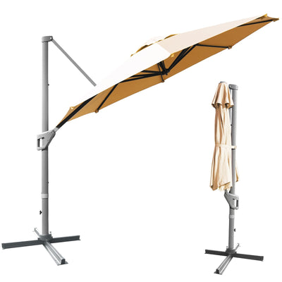 11ft Patio Offset Umbrella with 360° Rotation and Tilt System-Beige - Relaxacare