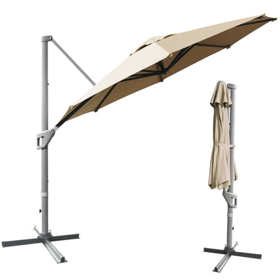 11ft Patio Offset Umbrella with 360° Rotation and Tilt System-Coffee - Relaxacare