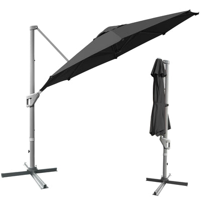11ft Patio Offset Umbrella with 360° Rotation and Tilt System-Gray - Relaxacare