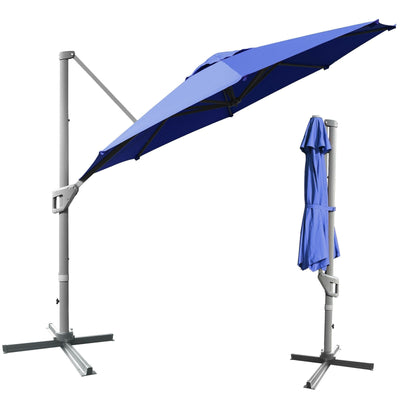 11ft Patio Offset Umbrella with 360° Rotation and Tilt System-Navy - Relaxacare