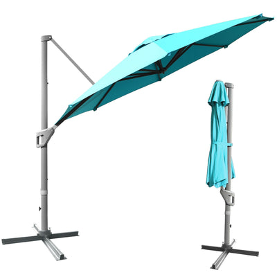 11ft Patio Offset Umbrella with 360° Rotation and Tilt System-Turquoise - Relaxacare