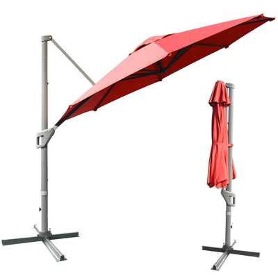 11ft Patio Offset Umbrella with 360° Rotation and Tilt System-Wine - Relaxacare