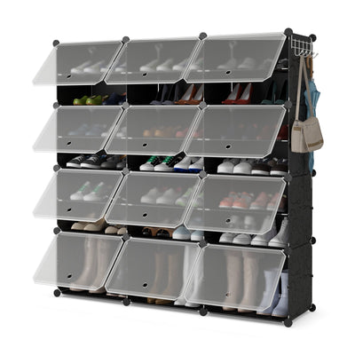 12-Cube 48 Pairs Portable Shoe Shelves with Hook - Relaxacare