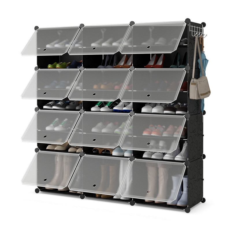 12-Cube 48 Pairs Portable Shoe Shelves with Hook - Relaxacare