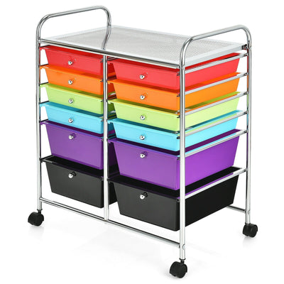 12 Drawers Rolling Cart Storage Scrapbook Paper Organizer Bins-Deep Multicolor - Relaxacare