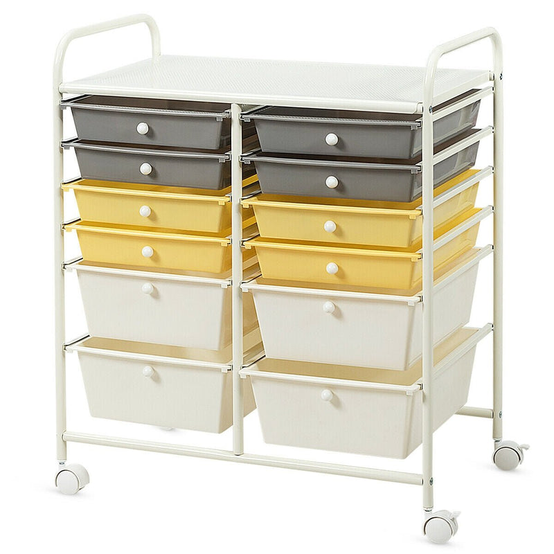 12 Drawers Rolling Cart Storage Scrapbook Paper Organizer Bins-Yellow - Relaxacare