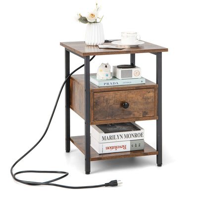 1/2 Pieces 3-Tier Nightstand with Charging Station and Drawer-1 Piece - Relaxacare