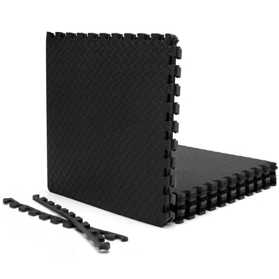 12 Pieces Puzzle Interlocking Flooring Mat with Anti-slip and Waterproof Surface-Black - Relaxacare