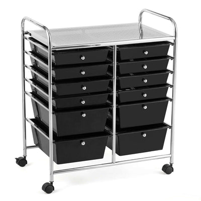 12 Storage Drawer Organizer Bins Rolling Cart-Black - Relaxacare