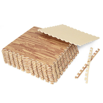 12 Tiles Wood Grain Foam Floor Mats with Borders - Relaxacare