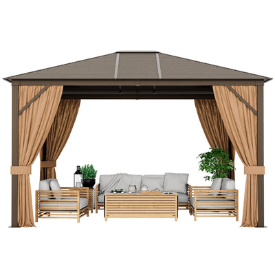 12 x10 Feet Outdoor Hardtop Gazebo with Galvanized Steel Top and Netting - Relaxacare