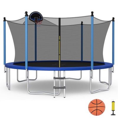 12/14/15/16 Feet Outdoor Recreational Trampoline with Ladder and Enclosure Net-15 ft - Relaxacare