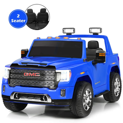 12V 2-Seater Licensed GMC Kids Ride On Truck RC Electric Car with Storage Box-Blue - Relaxacare