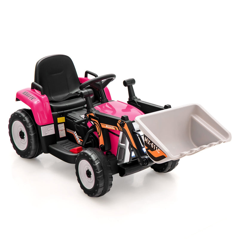 12V Battery Powered Kids Ride on Excavator with Adjustable Arm and Bucket-Pink - Relaxacare