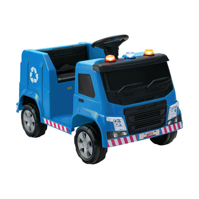 12V Kids Ride-on Garbage Truck with Warning Lights and 6 Recycling Accessories-Blue - Relaxacare
