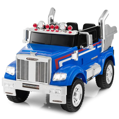 12V Licensed Freightliner Kids Ride On Truck Car with Dump Box and Lights -Blue - Relaxacare