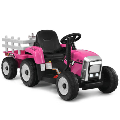 12V Ride on Tractor with 3-Gear-Shift Ground Loader for Kids 3+ Years Old-Pink - Relaxacare