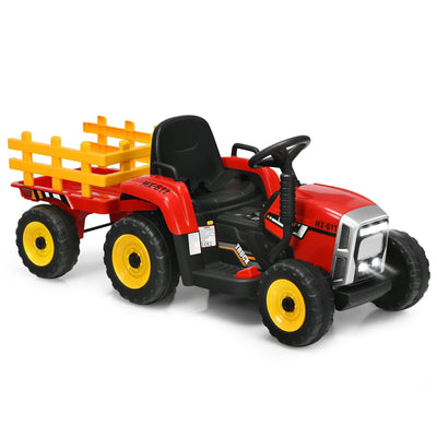 12V Ride on Tractor with 3-Gear-Shift Ground Loader for Kids 3+ Years Old-Red - Relaxacare