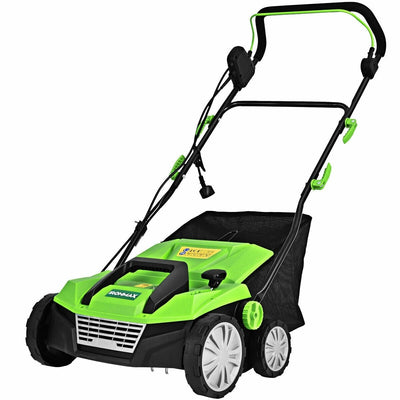 13 Amp Corded Scarifier 15 Inch Electric Lawn Dethatcher with Dual Safety Switch-Green - Relaxacare