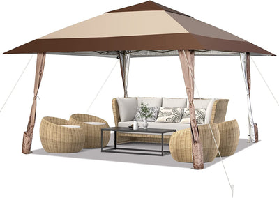 13 x 13 Feet Pop-Up Feet Patio Gazebo with Wheels-Coffee - Relaxacare