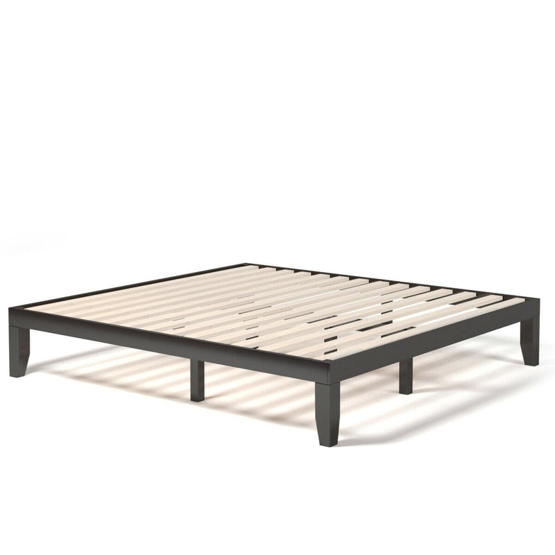 14 Inch King Size Rubber Wood Platform Bed Frame with Wood Slat Support - Relaxacare