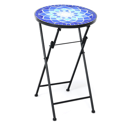 14 Inch Round Mosaic Plant Stand with Ceramic Tile Top - Relaxacare