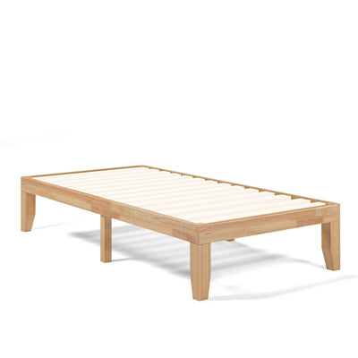 14 Inch Twin Size Rubber Wood Platform Bed Frame with Wood Slat Support - Relaxacare