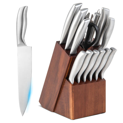 14-Piece Kitchen Knife Set Stainless Steel Knife Block Set with Sharpener - Relaxacare