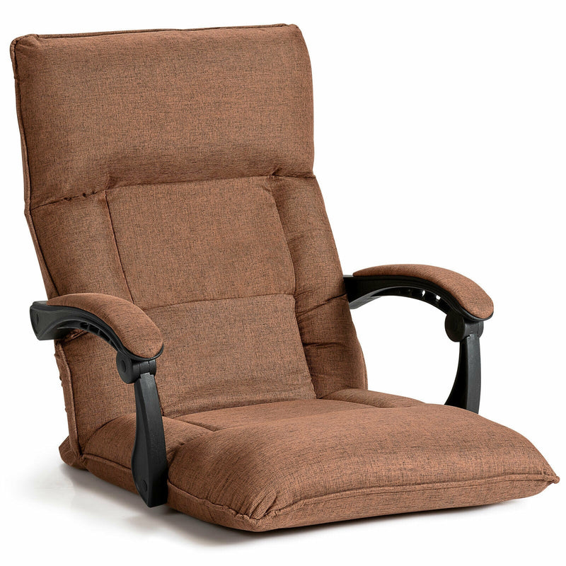 14-Position Adjusting Lazy Sofa Chair with Waist Pillow and Armrests-Coffee - Relaxacare