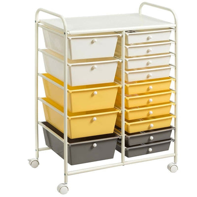 15-Drawer Storage Rolling Organizer Cart-Yellow - Relaxacare