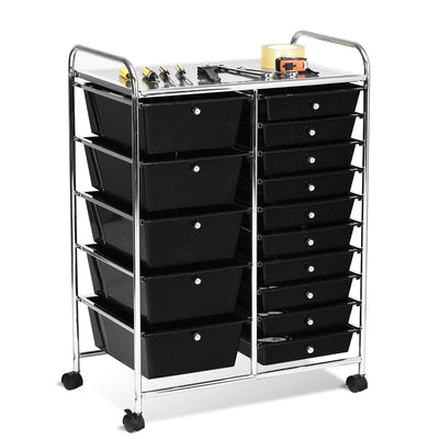 15-Drawer Utility Rolling Organizer Cart Multi-Use Storage-Black - Relaxacare