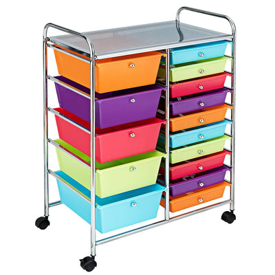 15-Drawer Utility Rolling Organizer Cart Multi-Use Storage-Deep Multicolor - Relaxacare