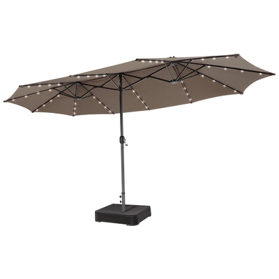 15 Feet Double-Sided Patio Umbrella with 48 LED Lights-Brown - Relaxacare