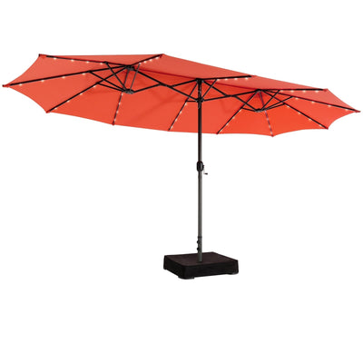15 Feet Double-Sided Patio Umbrella with 48 LED Lights-Orange - Relaxacare