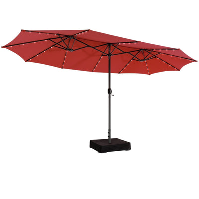 15 Feet Double-Sided Patio Umbrella with 48 LED Lights-Wine - Relaxacare