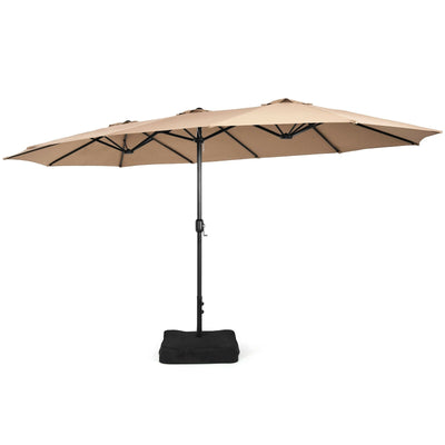 15 Feet Double-Sided Twin Patio Umbrella with Crank and Base Coffee in Outdoor Market - Relaxacare